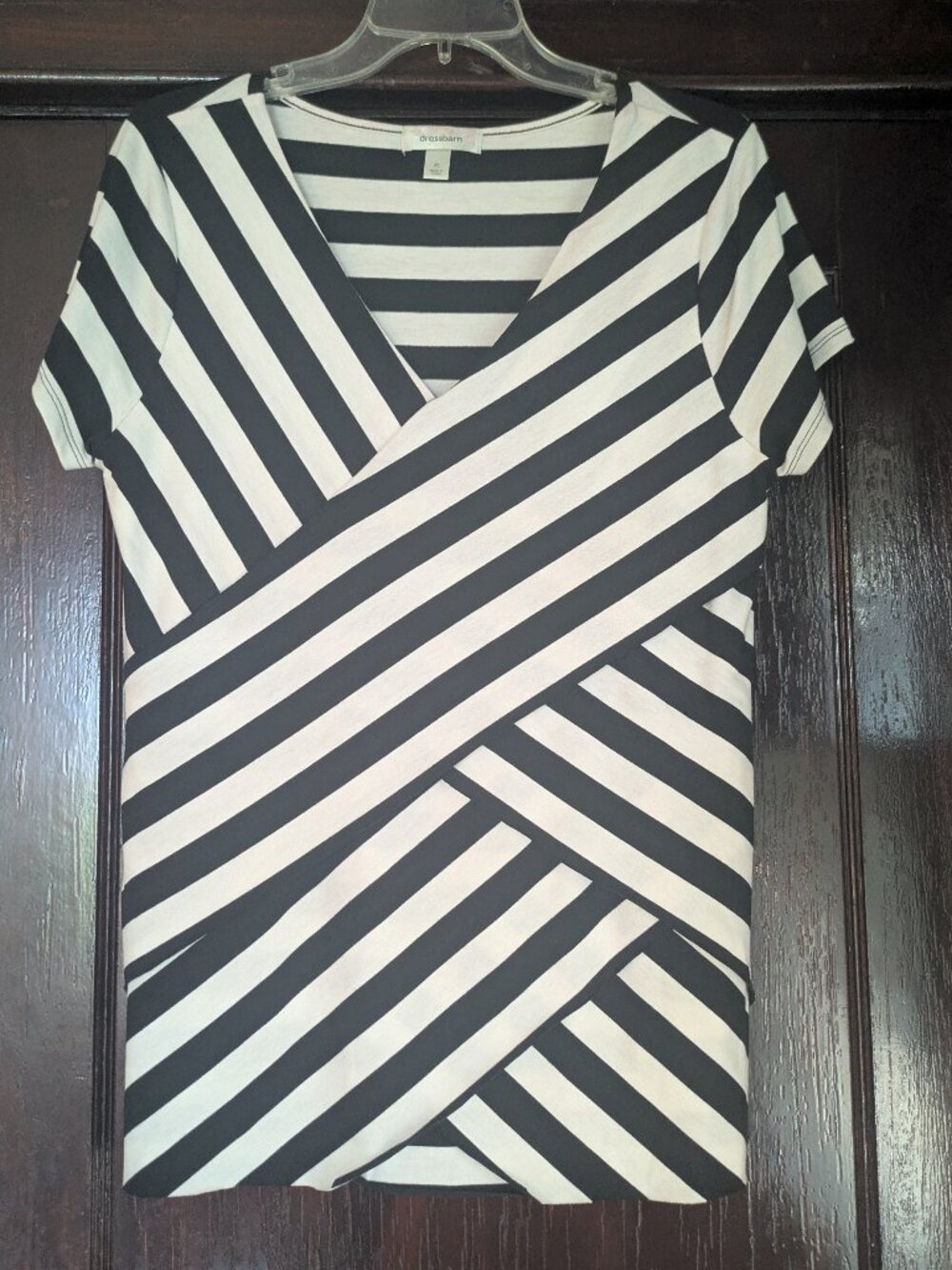 Dress Barn Black & White Stripe Layered V-Neck Top - Size XL